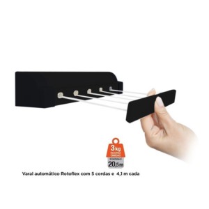 VARAL AUTOMATICO 5 CORDAS C/4,1M BLACK