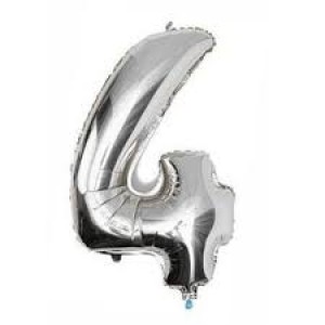 BALAO NUMERO 4 PRATA 40CM